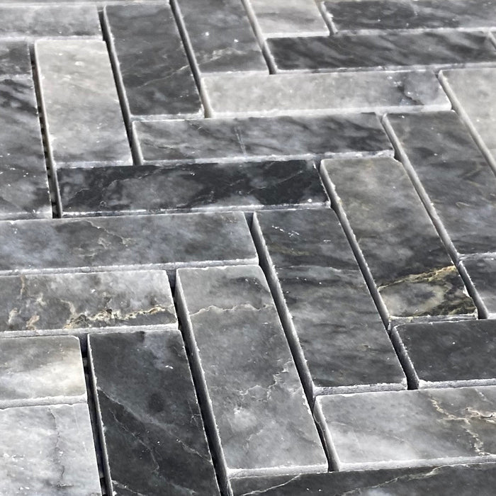 Luna Sky Marble 1"x3" Herringbone on 12" x 12" Mesh Mosaic Tile - Belair Collection