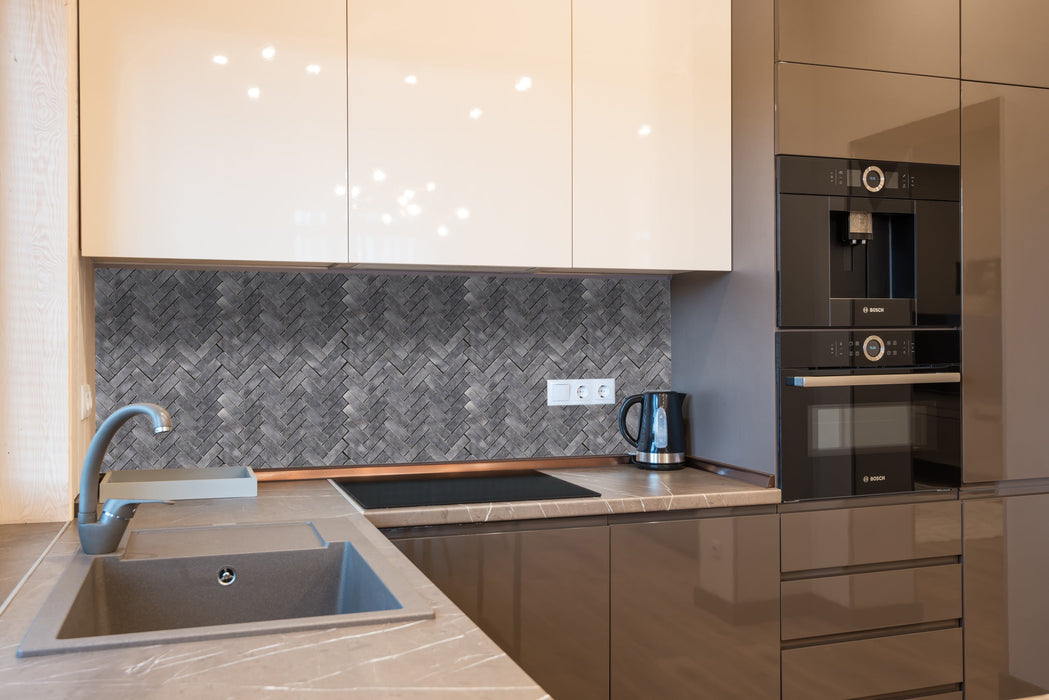 Luna Sky Marble 1"x3" Herringbone on 12" x 12" Mesh Mosaic Tile - Belair Collection