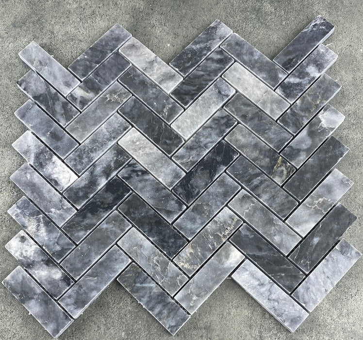 Luna Sky Marble 1"x3" Herringbone on 12" x 12" Mesh Mosaic Tile - Belair Collection