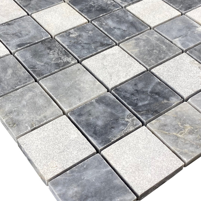 Luna Sky Marble 2"x2" Mixed Finish on 12"x12" Mesh Mosaic Tile - Belair Collection