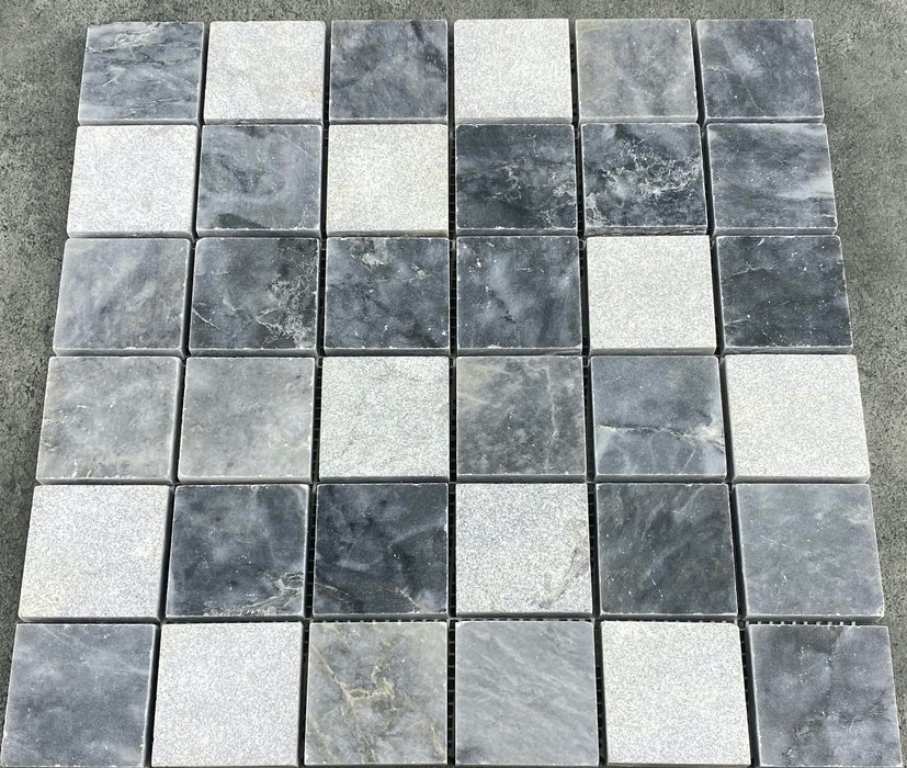Luna Sky Marble 2"x2" Mixed Finish on 12"x12" Mesh Mosaic Tile - Belair Collection