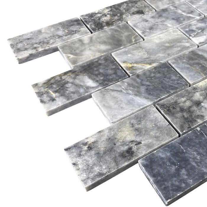 Luna Sky Marble 2"x4" Brick on 12" x 12" Mesh Mosaic Tile - Belair Collection