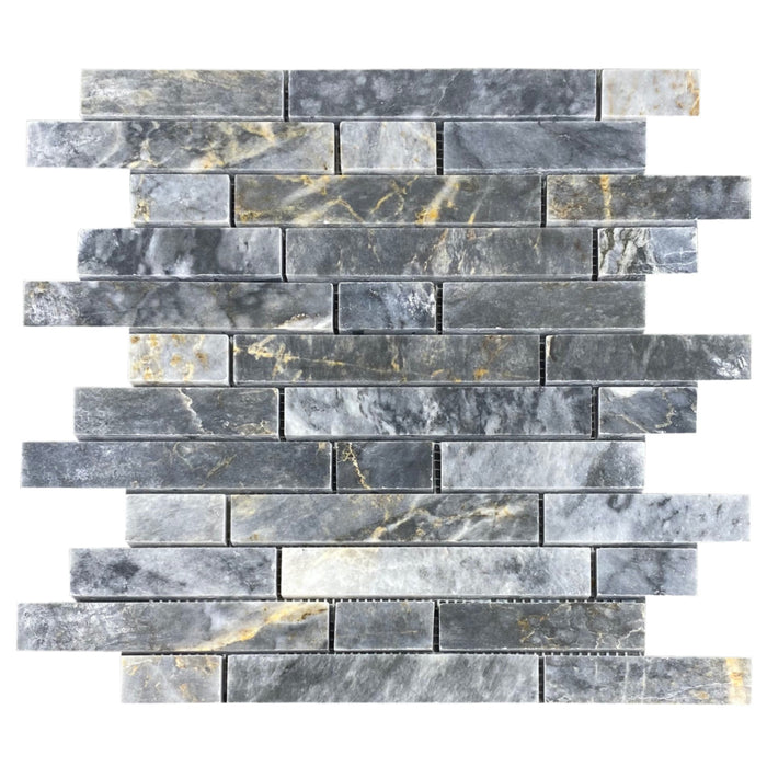 Luna Sky Marble Strip Liner on 12" x 12" Mesh Mosaic Tile - Belair Collection