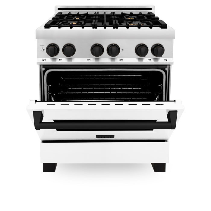 ZLINE Autograph 30" 4.0 cu. ft. Dual Fuel Range with White Matte Door and Black Matte Accents, RAZ-WM-30-MB