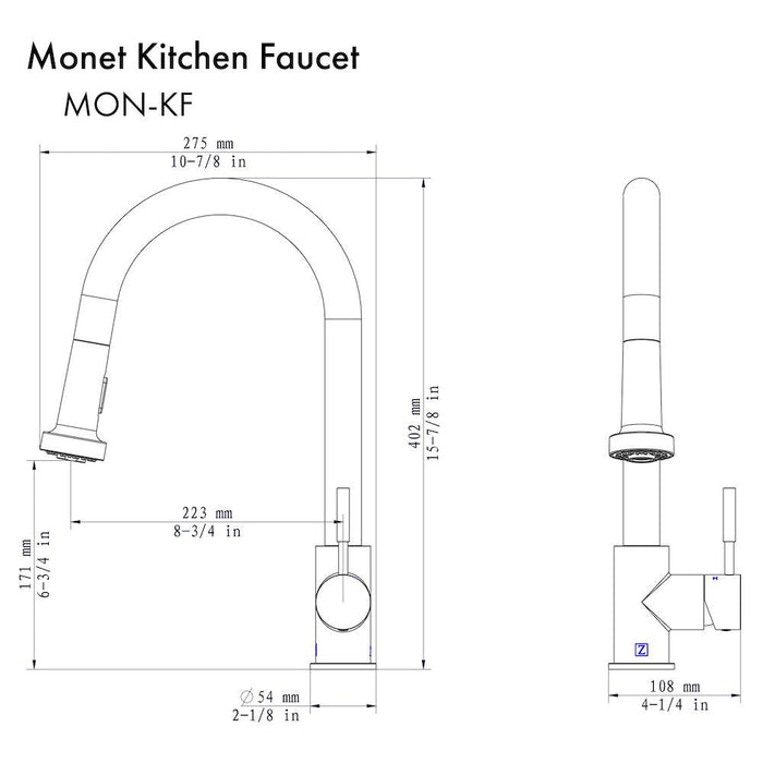 ZLINE Monet Pull Down Single Handle Kitchen Faucet in Brushed Nickel (MON-KF-BN)