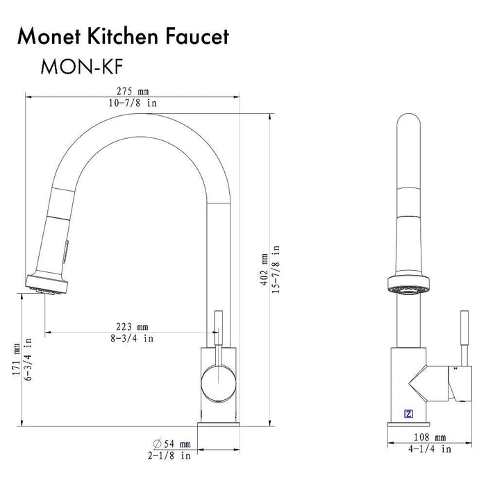 ZLINE Monet Pull Down Single Handle Kitchen Faucet in Polished Gold (MON-KF-PG)