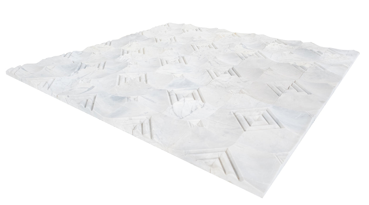 Palia Dolomite White Stella on 12" x 12" Mesh Dimensional Mosaic Tile - Belair Collection