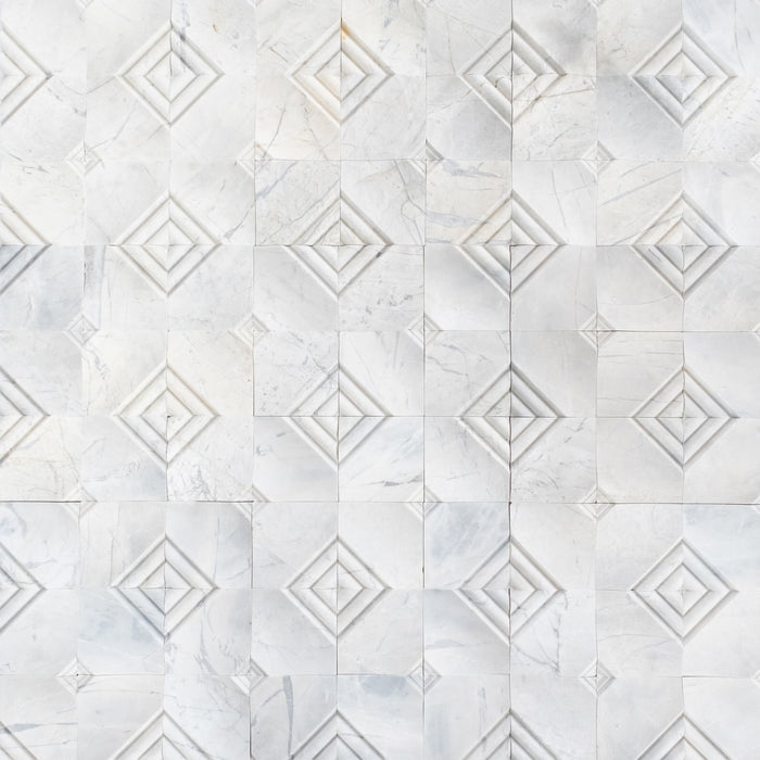 Palia Dolomite White Stella on 12" x 12" Mesh Dimensional Mosaic Tile - Belair Collection