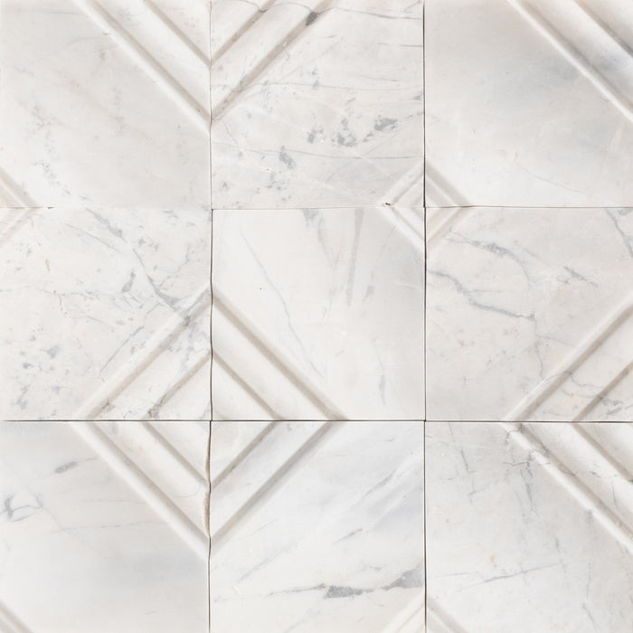 Palia Dolomite White Stella on 12" x 12" Mesh Dimensional Mosaic Tile - Belair Collection