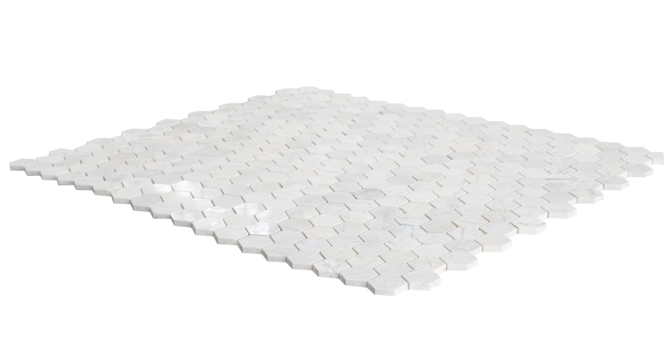 Palia Dolomite White  2" Hexagon Polished on 12" x 12" Mesh Mosaic Tile - Belair Collection