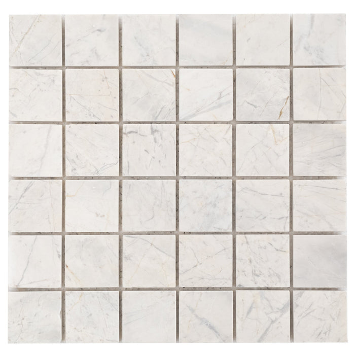 Palia Dolomite White 2"x2" Polished on 12"x12" Mesh Mosaic Tile - Belair Collection