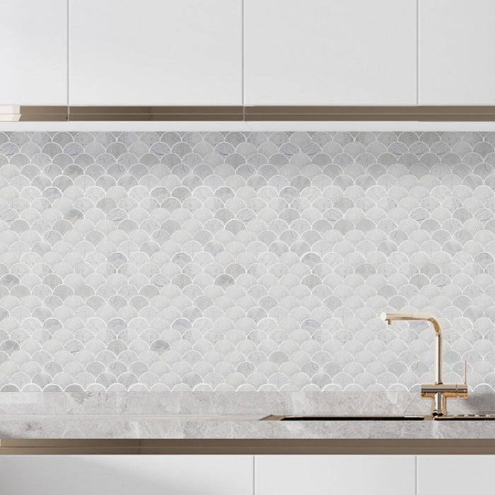 Palia Dolomite White Laguna Polished on 12" x 12" Mesh Mosaic Tile - Belair Collection