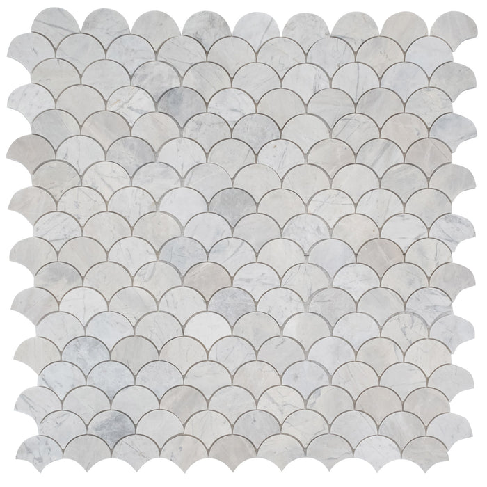 Palia Dolomite White Laguna Polished on 12" x 12" Mesh Mosaic Tile - Belair Collection