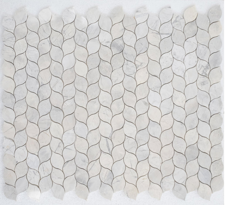 Palia Dolomite White Leaf Design on 12" x 12" Mesh Mosaic Tile - Belair Collection