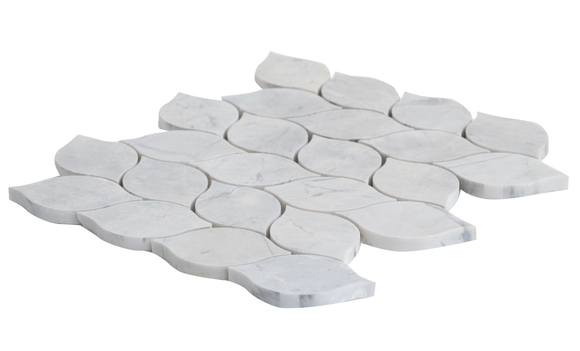 Palia Dolomite White Leaf Design on 12" x 12" Mesh Mosaic Tile - Belair Collection