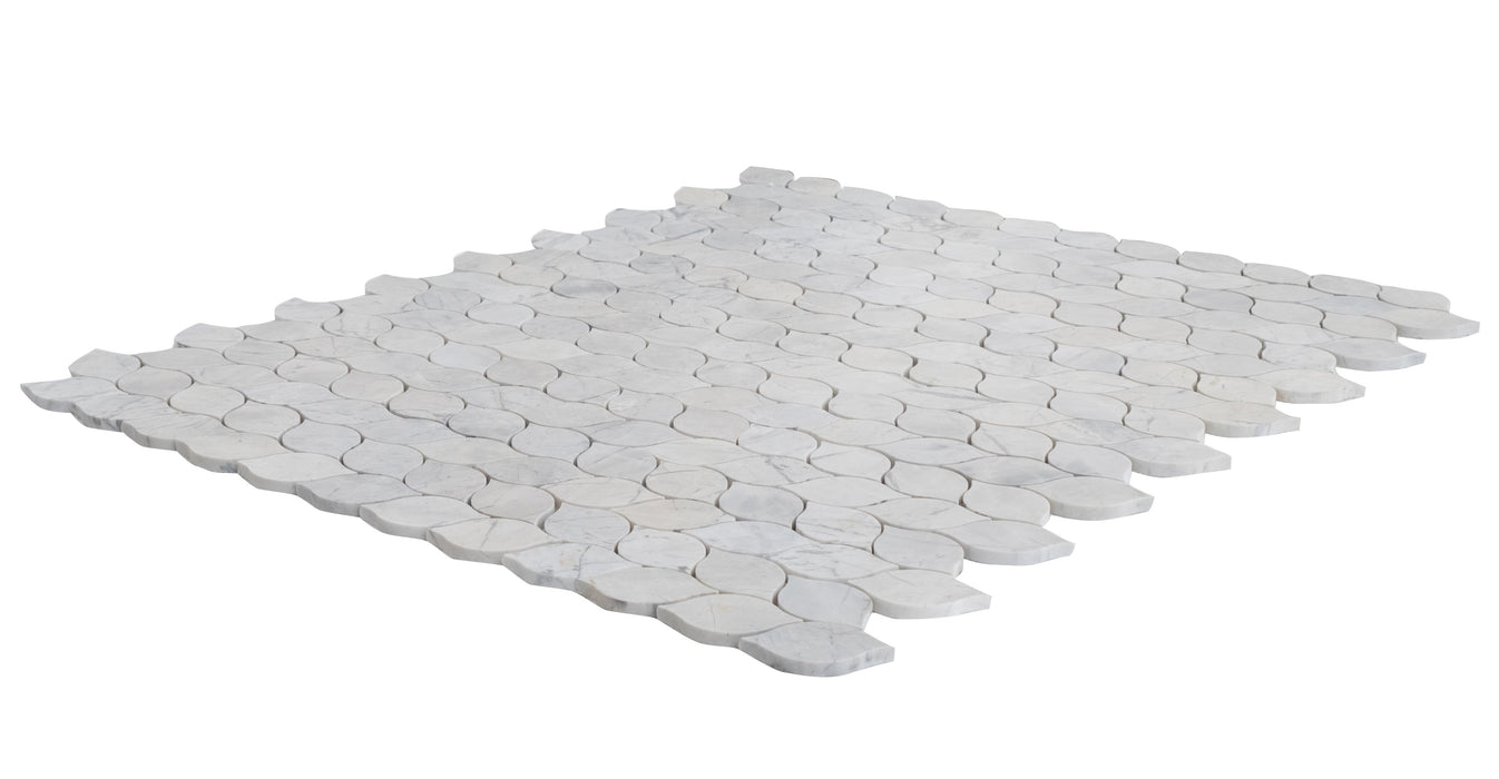 Palia Dolomite White Leaf Design on 12" x 12" Mesh Mosaic Tile - Belair Collection