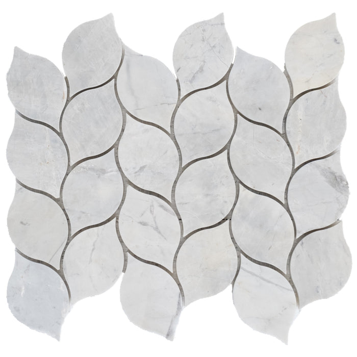 Palia Dolomite White Leaf Design on 12" x 12" Mesh Mosaic Tile - Belair Collection