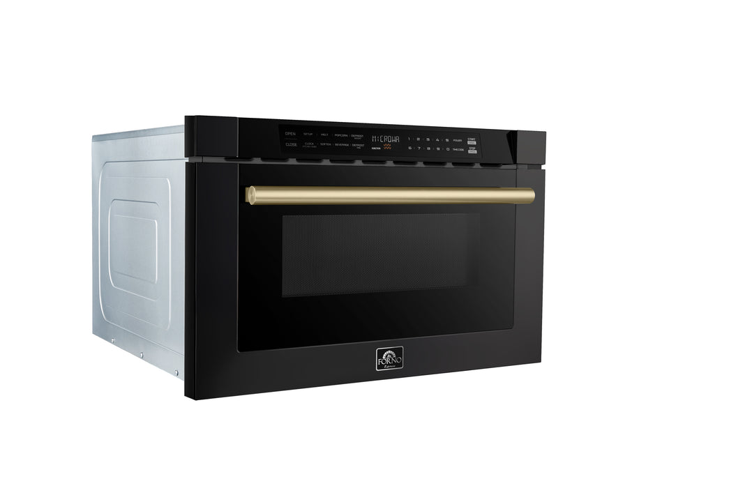 Forno Capoliveri Espresso 24-Inch Microwave Drawer, Black, 1.2 cu.ft, 1000 Watts, Built-In, Touch Control LCD Display, Auto-Touch Open/Close, 11 Power Levels, Sensor Cooking