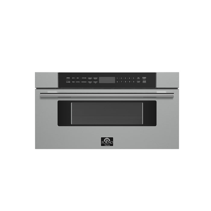 Forno Capoliveri 30-Inch Microwave Drawer, Stainless Steel, 1.2 cu.ft, 1000 Watts, Built-In, Touch Control LCD Display, Auto-Touch Open/Close, 11 Power Levels, Sensor Cooking