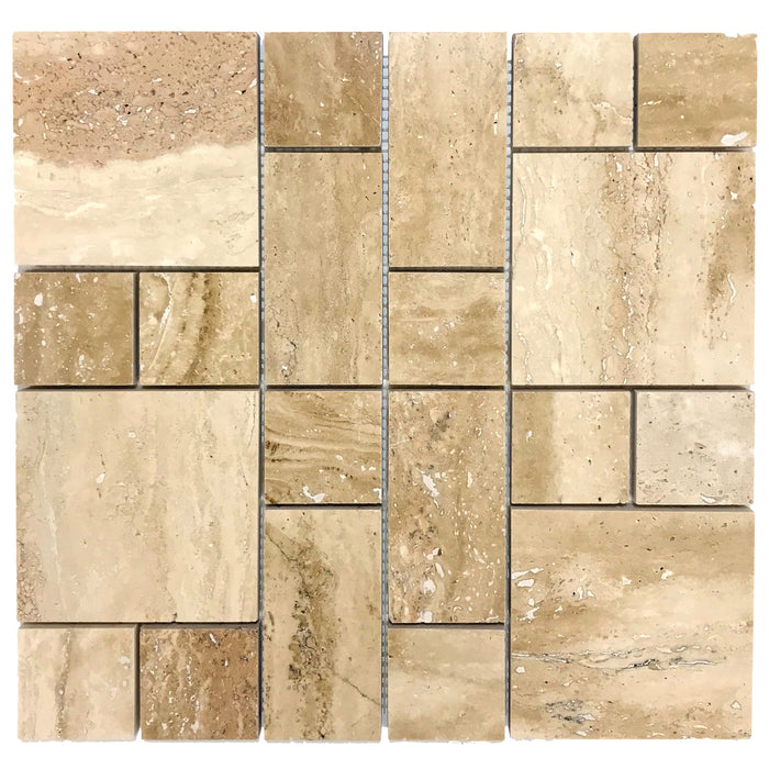 Patara Mini Pattern 12" x 12" Honed Travertine Mesh-Mounted Mosaic Tile - Belair Collection