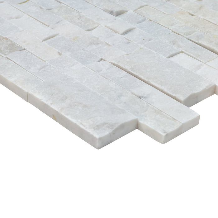 Mugla White Ledger 3D Panel 6"x24" Split-face Natural Marble Wall Tile - Belair Collection