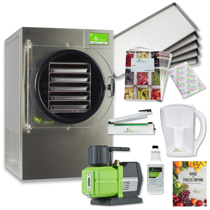 Harvest Right Medium Home Pro Freeze Dryer with Premier Vacuum Pump, 5 Trays and Mylar Starter Kit in Stainless Steel