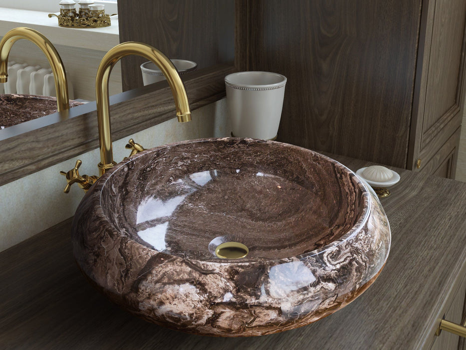 Narcist Brown Marble Vessel Sink High-Gloss Polished