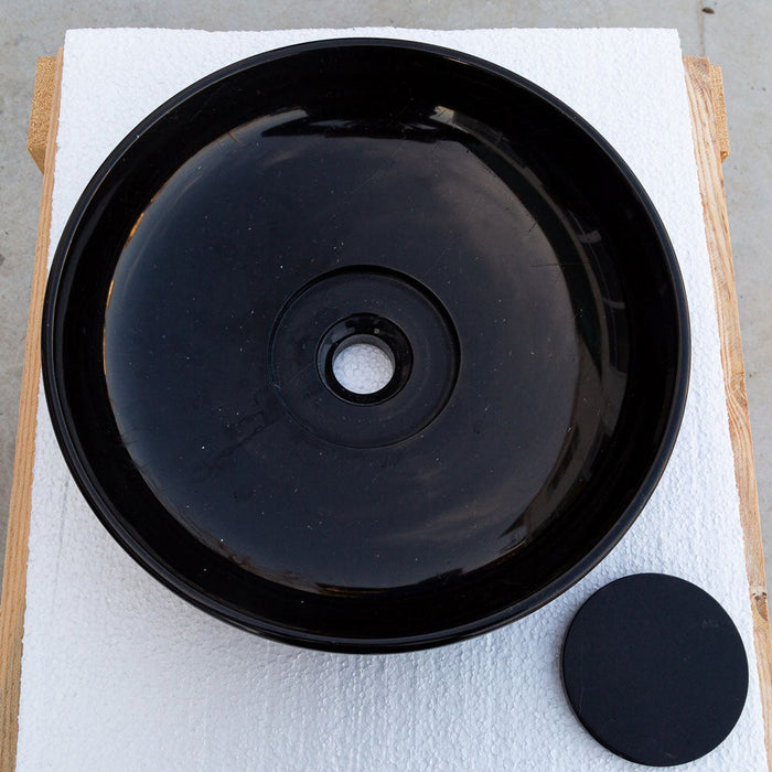 Toros Black Marble Above Vanity Designer Bathroom Sink Middle Drain Cap (D)16" (H)6"