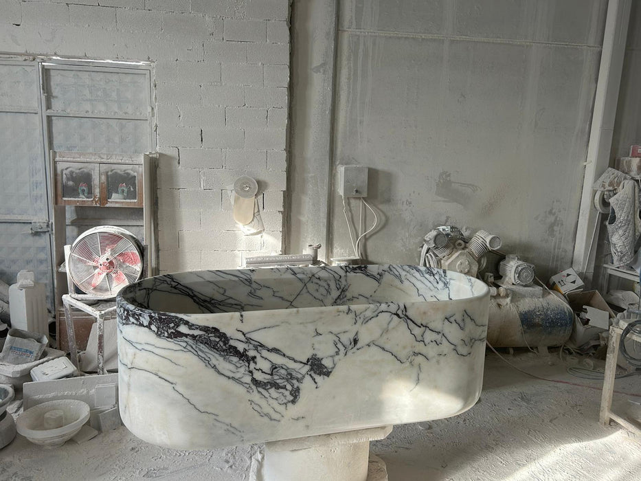 New York Marble Bathtub Hand-carved from Solid Marble Block (W)32" (L)73" (H)24"