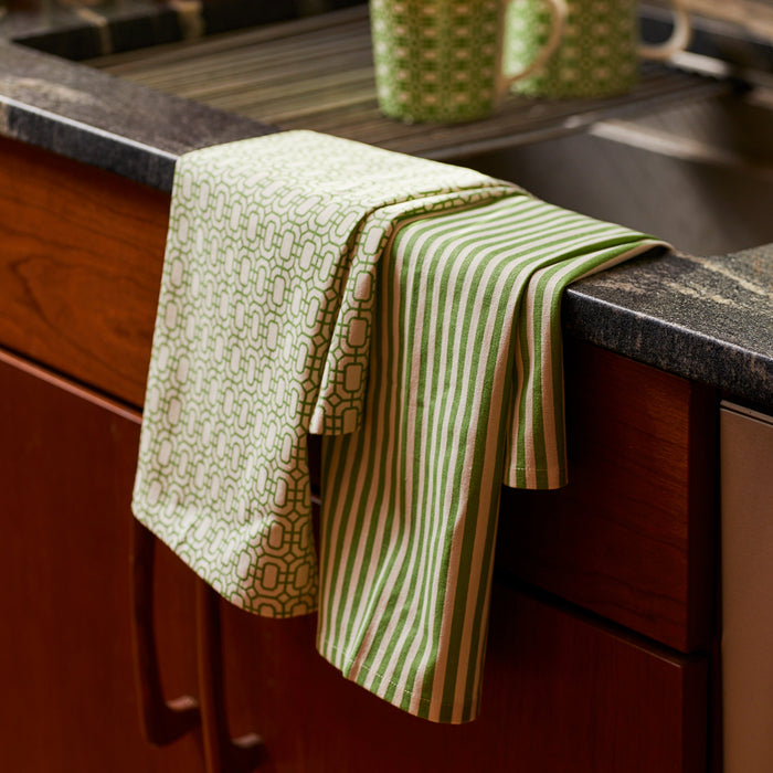 Newport Garden Gate & Pinstripe Kitchen Towels, Mixed Set of 2