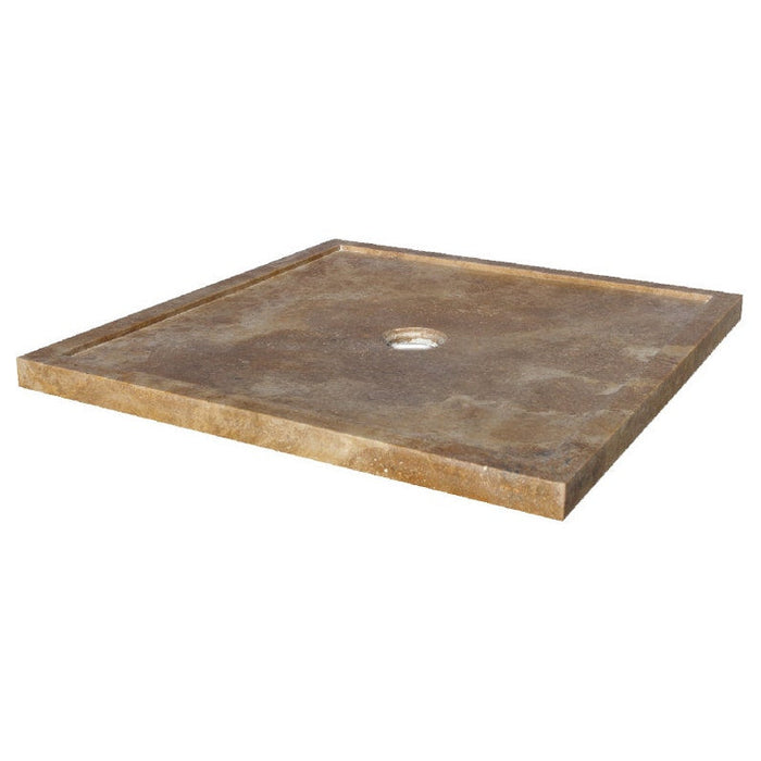 Noce Brown Travertine Square Shower Base Hand-carved from Solid Travertine Block (W)36" (L)36"