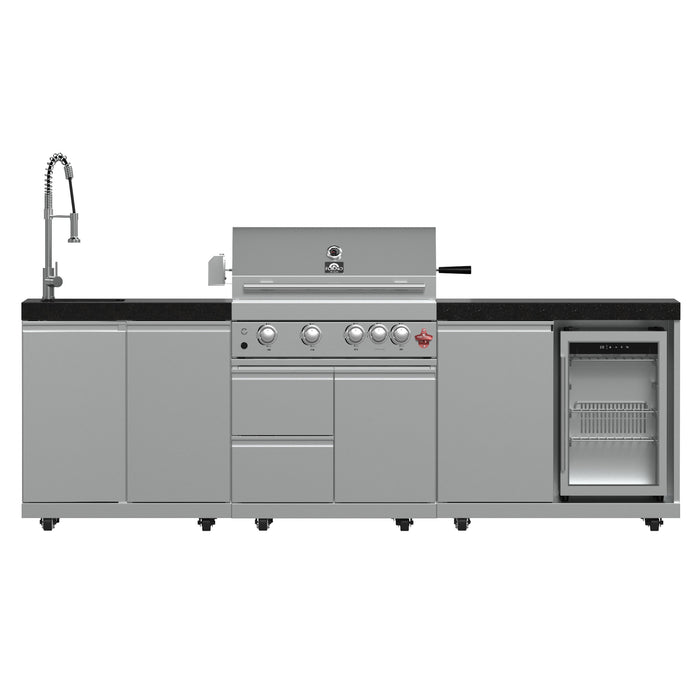 FORNO Bulnes 30-Inch BBQ, 60,000 BTU, 3 Burners with Sear & Rotisserie Infrared Burners, Stainless Steel Outdoor Kitchen with 1.8 cu.ft. Beverage Center & Black Granite Countertops