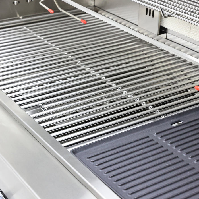 FORNO Bulnes 40-Inch BBQ, 95,000 BTU, 5 Burners, Sear & Rotisserie Infrared with Side Burner, Stainless Steel Outdoor Kitchen with 1.8 cu.ft. Beverage Center & Black Granite Countertops