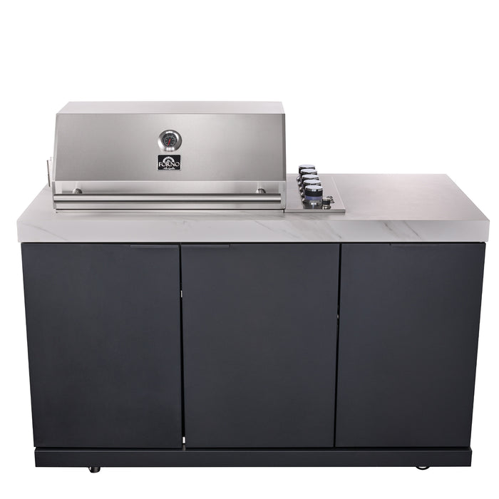 Forno Rimini Outdoor Kitchen: 30" BBQ 62,600 BTU, 4.8 cu.ft. Refrigerators, White Countertops