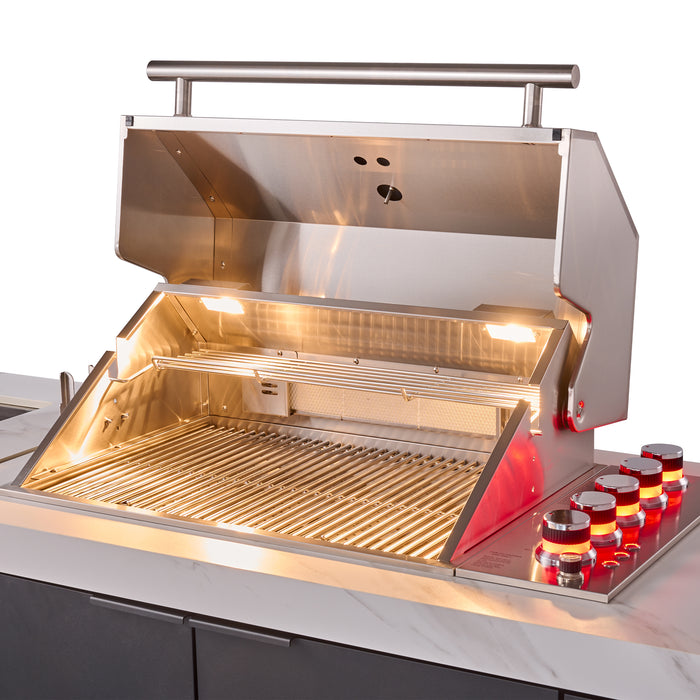 Forno Rimini Outdoor Kitchen: 30" BBQ 62,600 BTU, 4.8 cu.ft. Refrigerators, White Countertops