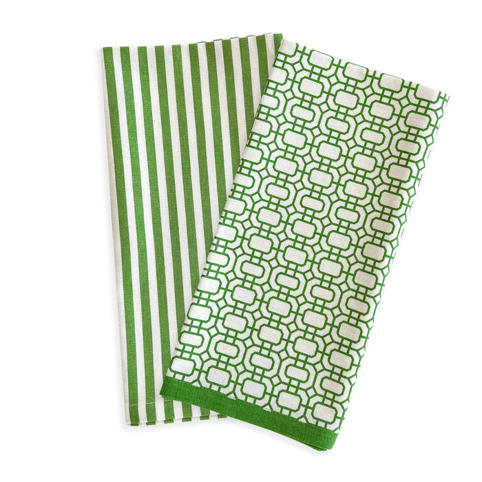 Newport Garden Gate & Pinstripe Kitchen Towels, Mixed Set of 2