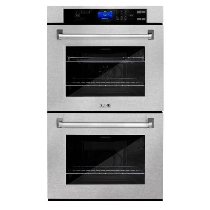 ZLINE Appliance Package - 30" Professional Double Wall Oven, 30" Rangetop, Range Hood In DuraSnow® Stainless Steel, 3KP-RTSRH30-AWD