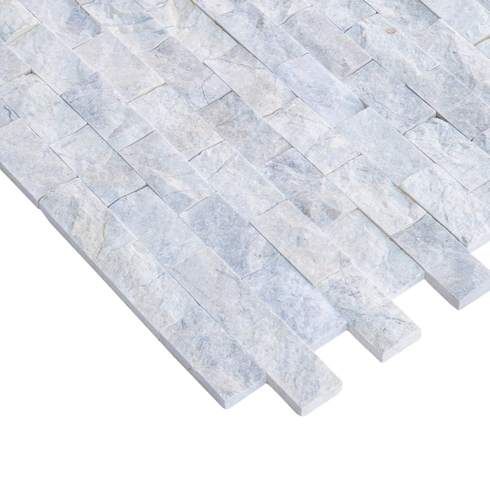 Palia White Dolomite 2"x4" Brick split-face on 12" x 12" Mesh Mosaic Wall Tile - Belair Collection