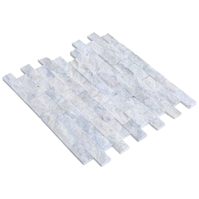 Palia White Dolomite 2"x4" Brick split-face on 12" x 12" Mesh Mosaic Wall Tile - Belair Collection