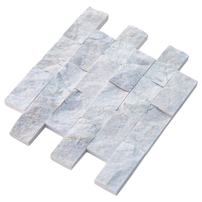 Palia White Dolomite 2"x4" Brick split-face on 12" x 12" Mesh Mosaic Wall Tile - Belair Collection