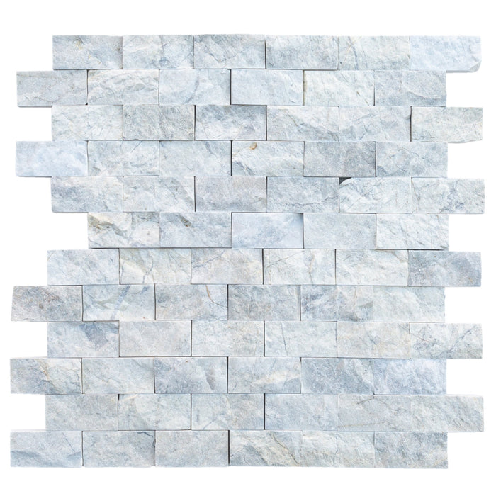 Palia White Dolomite 2"x4" Brick split-face on 12" x 12" Mesh Mosaic Wall Tile - Belair Collection