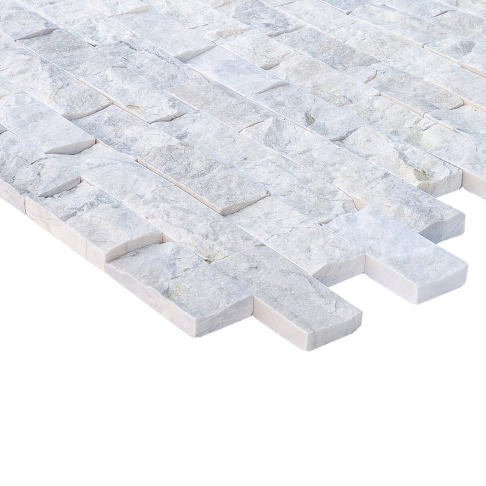 Palia White Dolomite 2"x4" Brick split-face on 12" x 12" Mesh Mosaic Wall Tile - Belair Collection