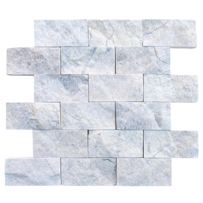 Palia White Dolomite 2"x4" Brick split-face on 12" x 12" Mesh Mosaic Wall Tile - Belair Collection