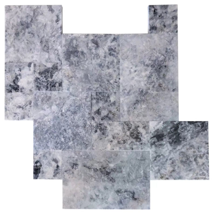 Platinum Silver Marble Pattern Tumbled Pavers - Belair Collection