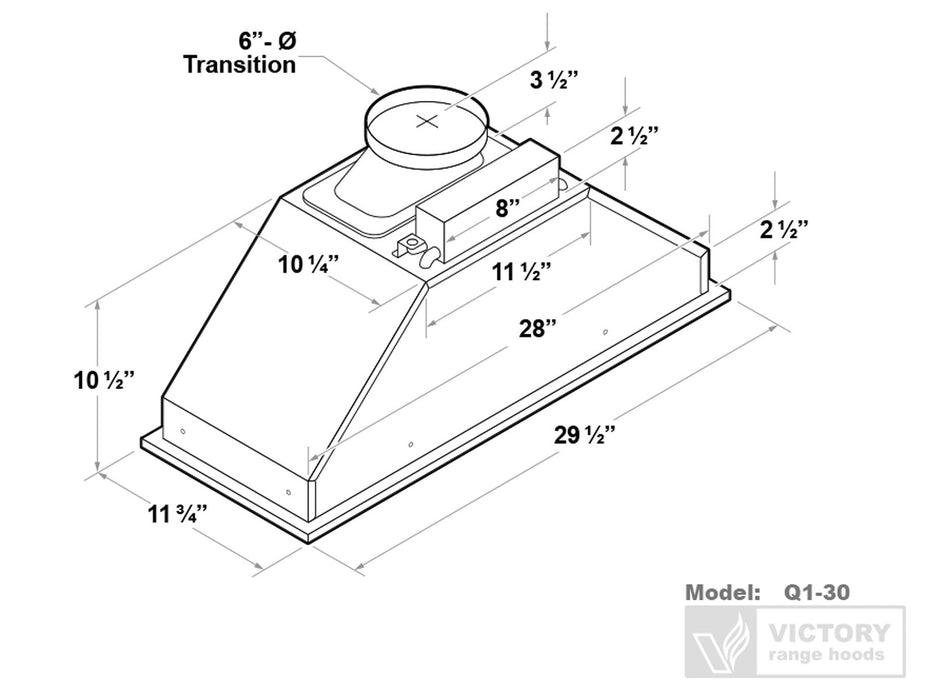 30 Inch 600 CFM Range Hood Insert - VICTORY Q1