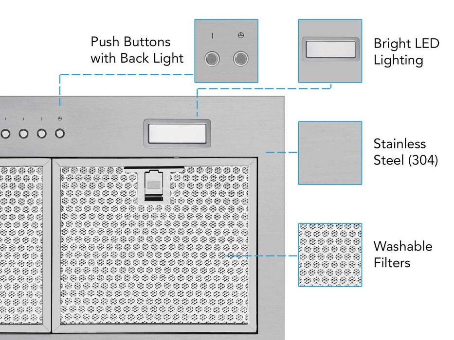 36 Inch 600 CFM Range Hood Insert - VICTORY Q1