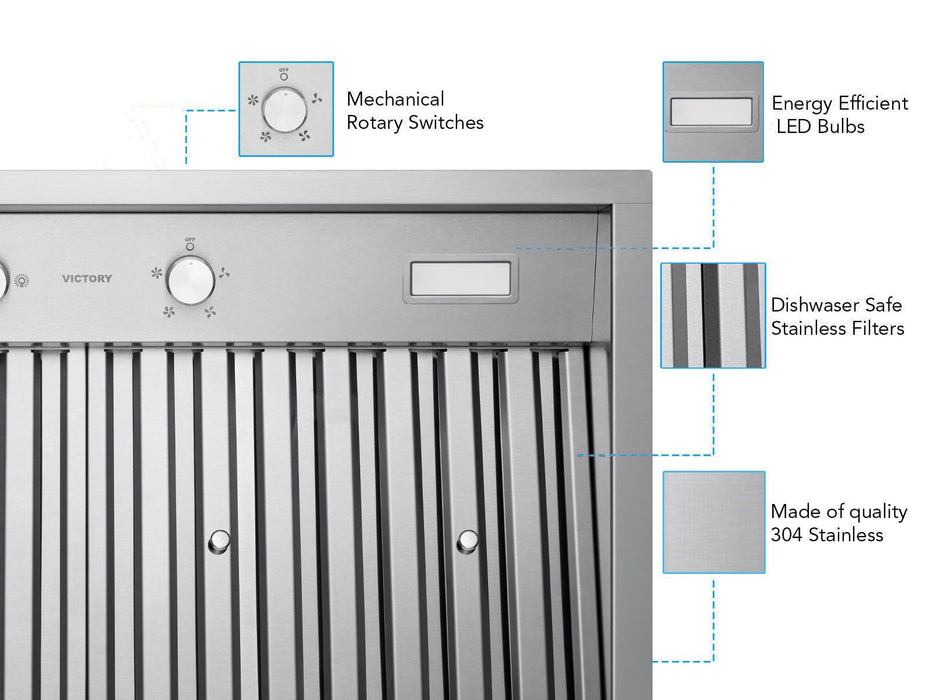 30 Inch Range Hood Insert with 450/600 CFM Remote Blower  - VICTORY Q2