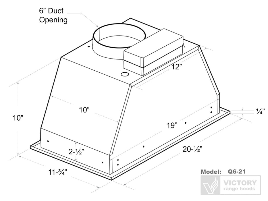 21 Inch 600 CFM Range Hood Insert Power Pack - VICTORY Q6