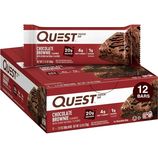 Quest Bar - Chocolate Brownie - 20 grams of protein - (2.12 Oz Bars) 12-Pack