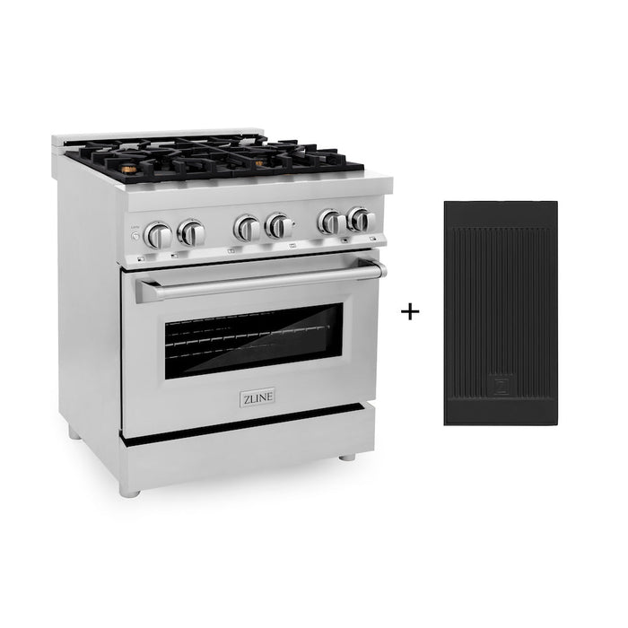 ZLINE 30 in. 4.0 cu. ft. Legacy Dual Fuel Range with Gas Cooktop and Electric Convection Oven in Stainless Steel with 4 Brass Burners and Griddle (RA-BR-GR-30)